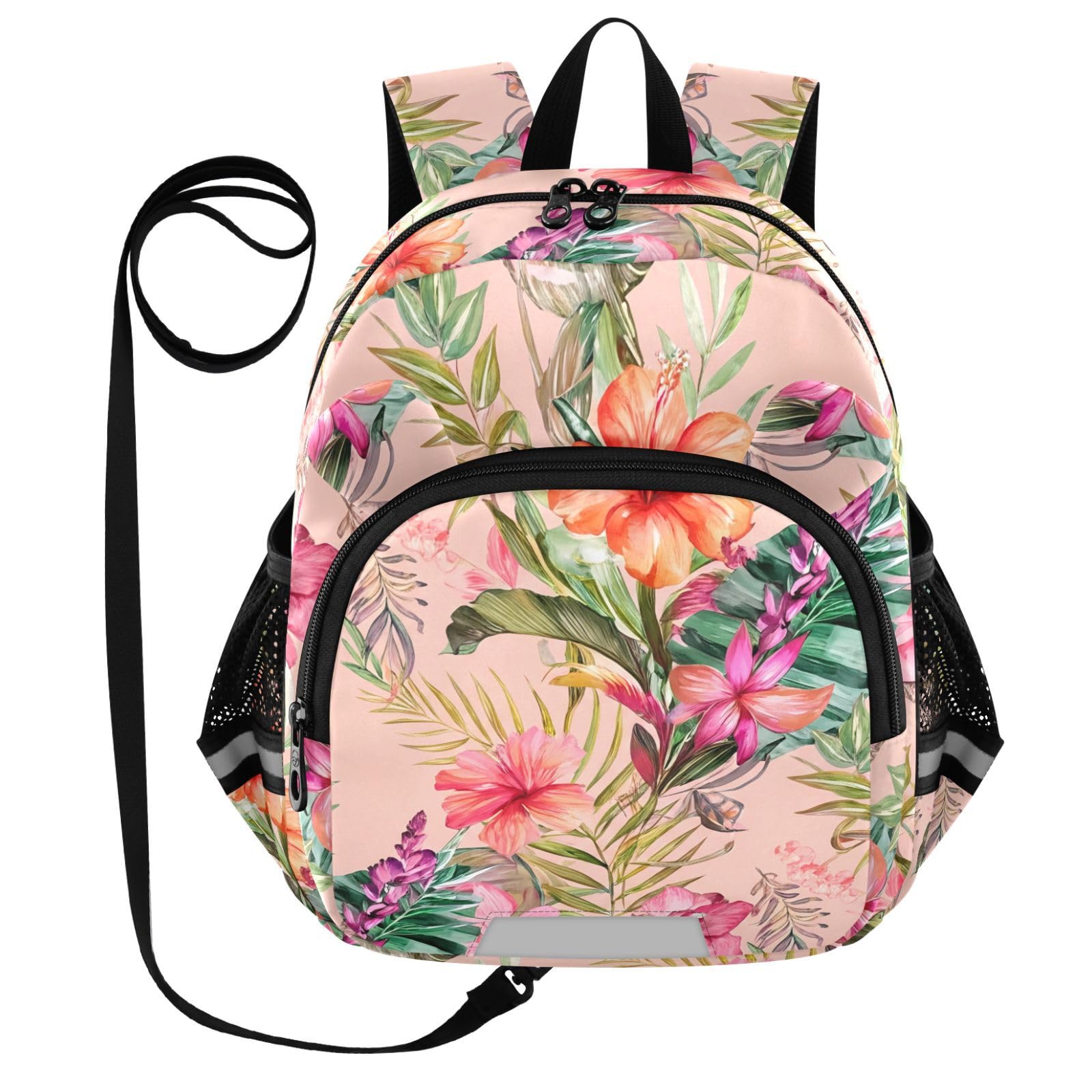 Flower Palm Leaves Toddler Harness Backpack for Boys Girls 3-6 Years Kids Backpack with Anti Lost Safety Leash Baby Travel Bag for Walking Travel Preschool