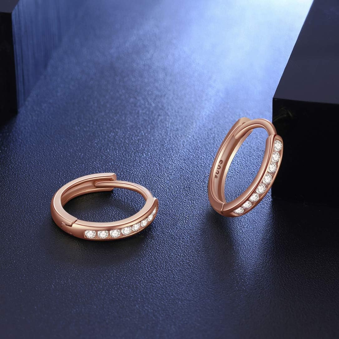 Silver Hoop Earrings for Women, 925 Sterling Silver Huggie Hinged Earrings with AAA Cubic Zirconia, Diameter 13mm Hypoallergenic Small Sleeper Hoop, 8/10/12/13MM thumbnail