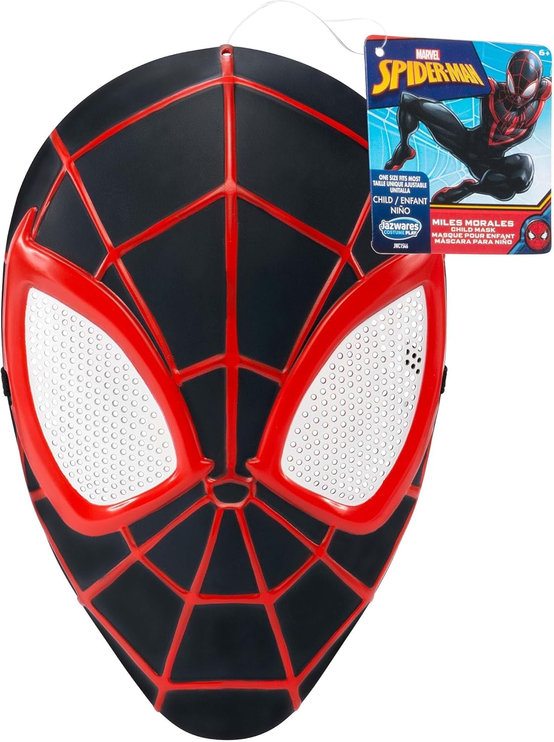 Jazwares Marvel Youth Miles Morales Mask - 3D Plastic Mask with Elastic Strap Standard Black - Image 4