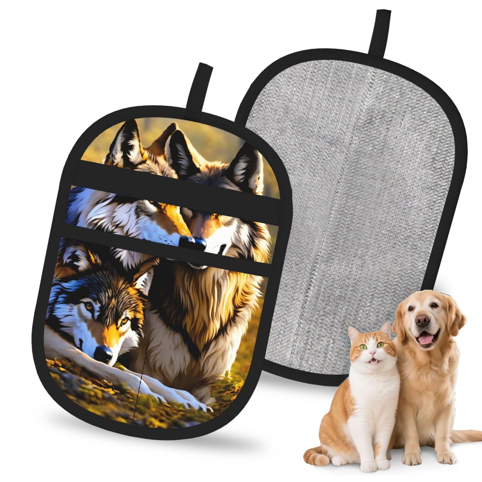 Wolfs Print Pet Hair Remover Gloves Grooming Cleaning Accessory Reusable Deshedding Tool