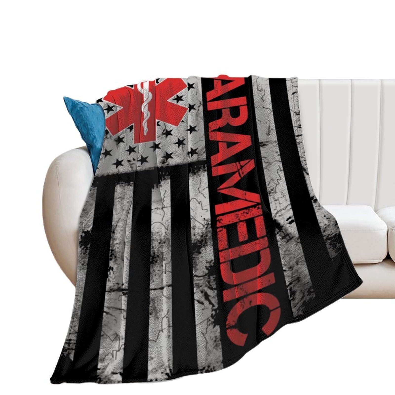 OUTBDNVFSA U.S.A EMT Star of Life EMS Paramedic Flag Throw Blanket Lightweight Summer Blankets for Bed Sofa Camping Travel