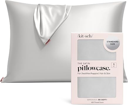 Kitsch Satin Pillowcase with Zipper for Hair & Skin - Softer Than Silk Pillow Cases, Smooth Cooling Satin Pillow Case, Wrinkle-Free, Machine Washable - Pillow Cases Standard Size (19x26) - Silver