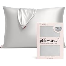 Kitsch Satin Pillowcase with Zipper for Hair &amp; Skin - Softer Than Silk Pillow Cases, Smooth Cooling Satin Pillow Case, Wrinkle-Free, Machine Washable - Pillow Cases Standard Size (19x26) - Silver