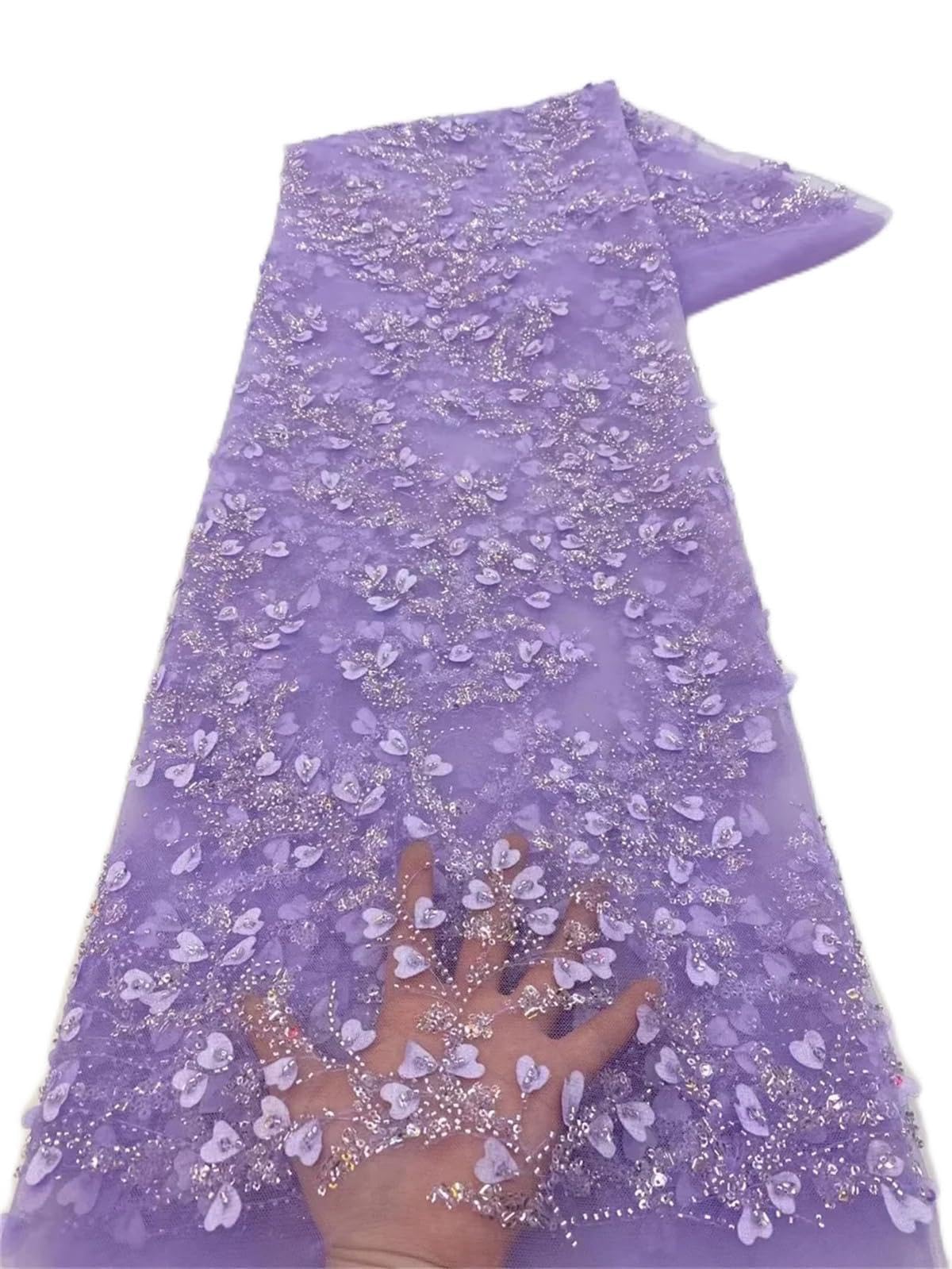 Luxury Beaded 3D Tulle Lace Fabric Crystal With Sequins African Lace Fabric For Women Dress