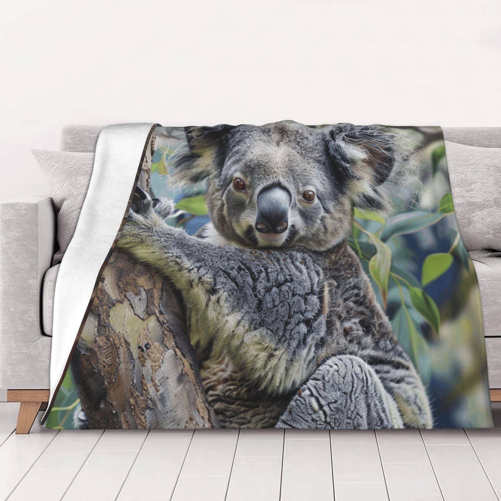 AUBKFELD Koala Printed Flannel Blanket 150x125 CM, Soft & Warm Throw Blanket for Sofa/Couch/Bed/Car, Gifts for Audlts Women Men