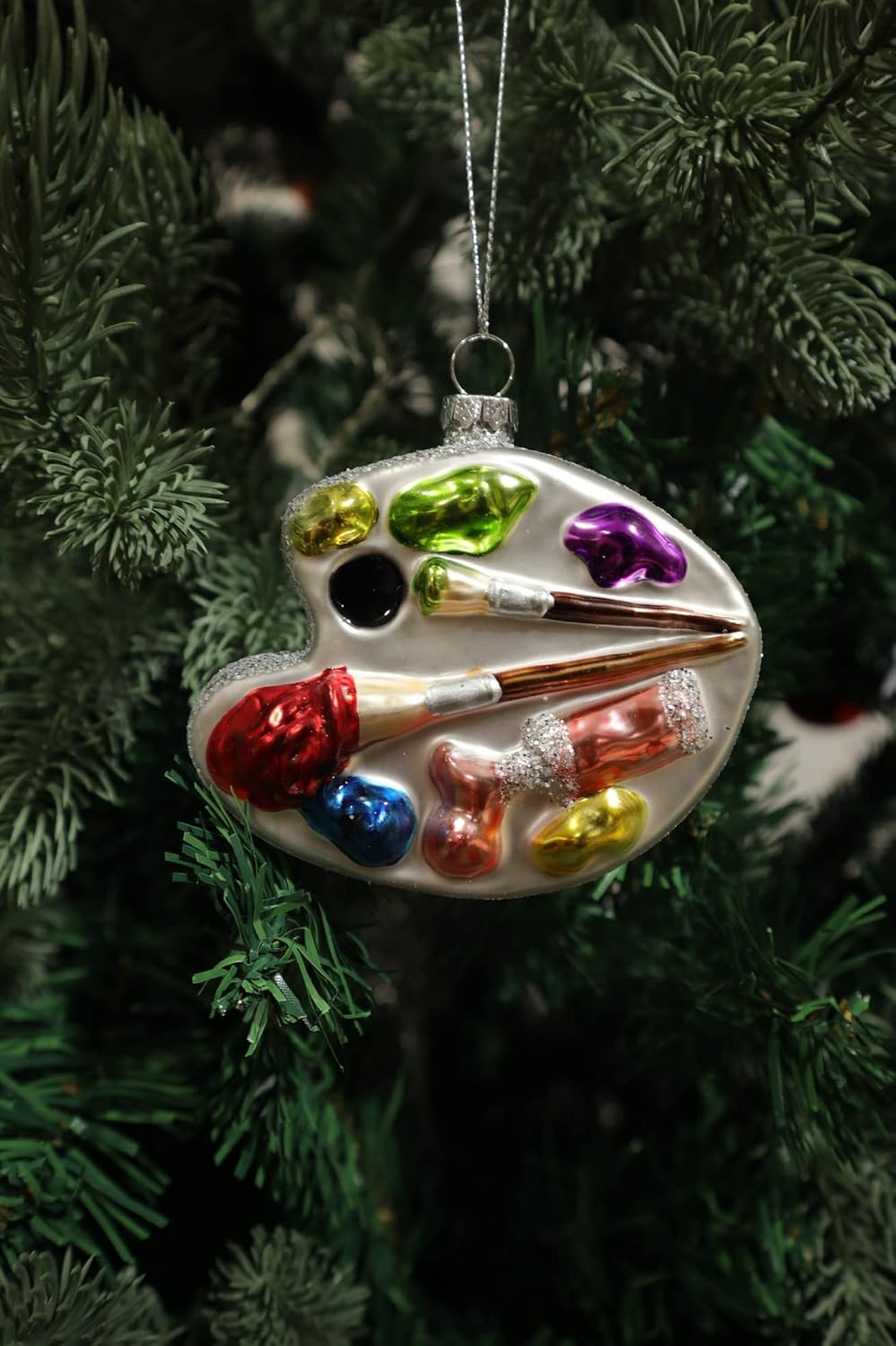 2 Pieces Glass Palette Christmas Ornaments for Christmas Tree Decorations, Hanging Decorative Glass Artists Painters Painting Palette Ornaments, Silver : Home & Kitchen