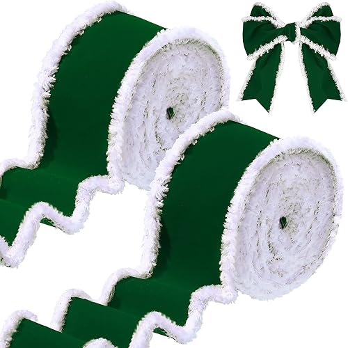 2 rollos de cintas decorativas de terciopelo navideño, rollos de cintas decorativas para manualidades, tela de tela, cinta de borde de alambre para