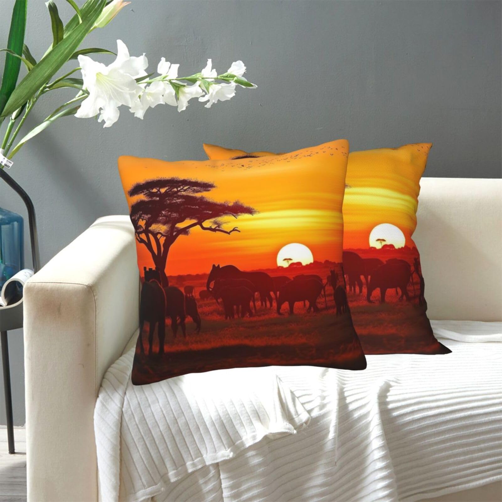 FekiLoot Decorative Throw Pillow Covers Modern Farmhouse Pillowcase Double Sided Cozy Cushion Cover for Sofa Couch Bed 20"X20" African Animal Sunset