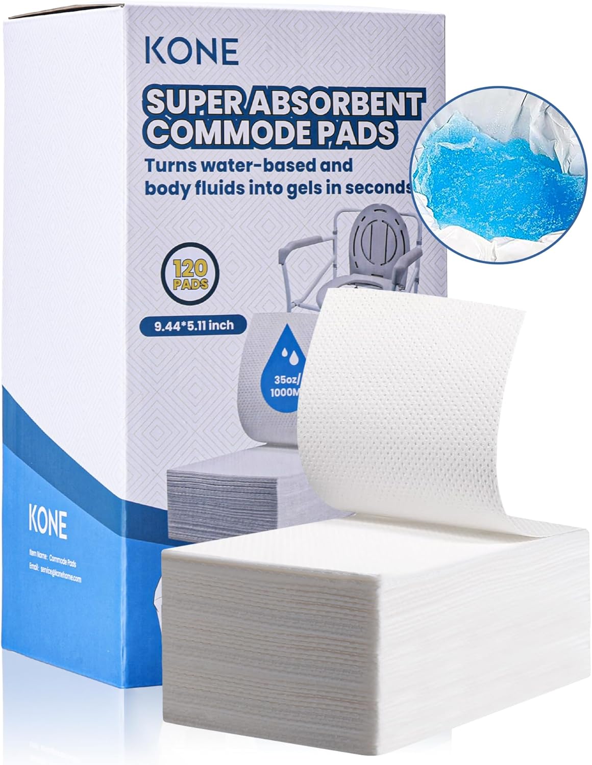 KONE 120 Count Super Absorbent Commode Pads, Disposable Toilet Pads for Adults Toilet Chair, Portable Potty, Commode Liners, Make Caregiving Easier