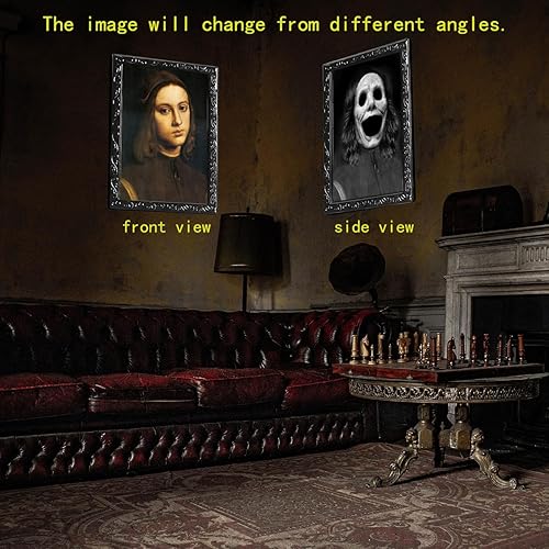 Miniatura 4 de Paquete de 4 marcos de fotos en movimiento de cara cambiante en 3D para retratos de terror para decoración de fiestas de terror, castillo,