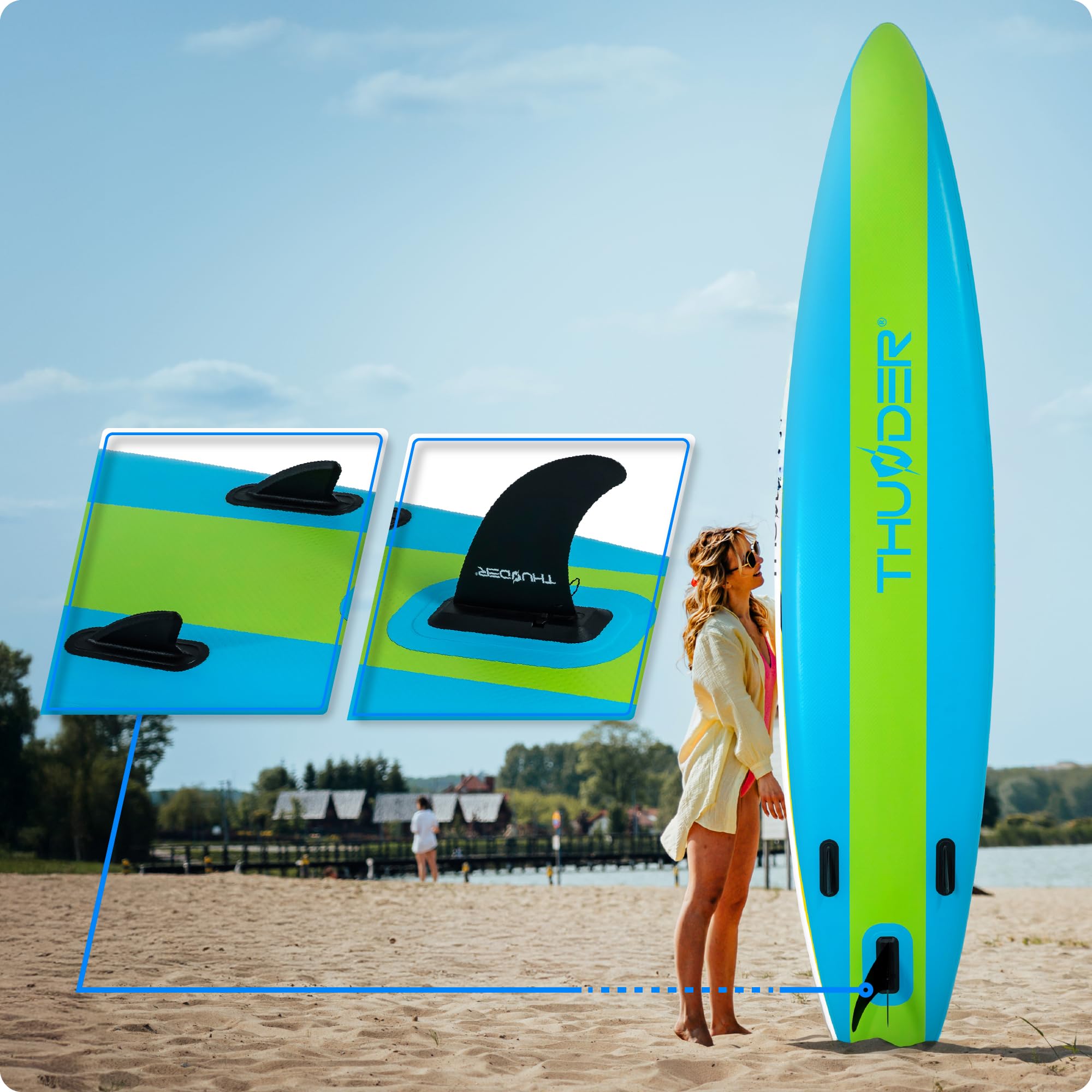 THUNDER - Tabla Sup inflable de 380 cm con asiento kayak – Stand Up Paddle Board Set con bomba, remo y mochila – Sup Touring para adultos y principiantes hasta 150 kg