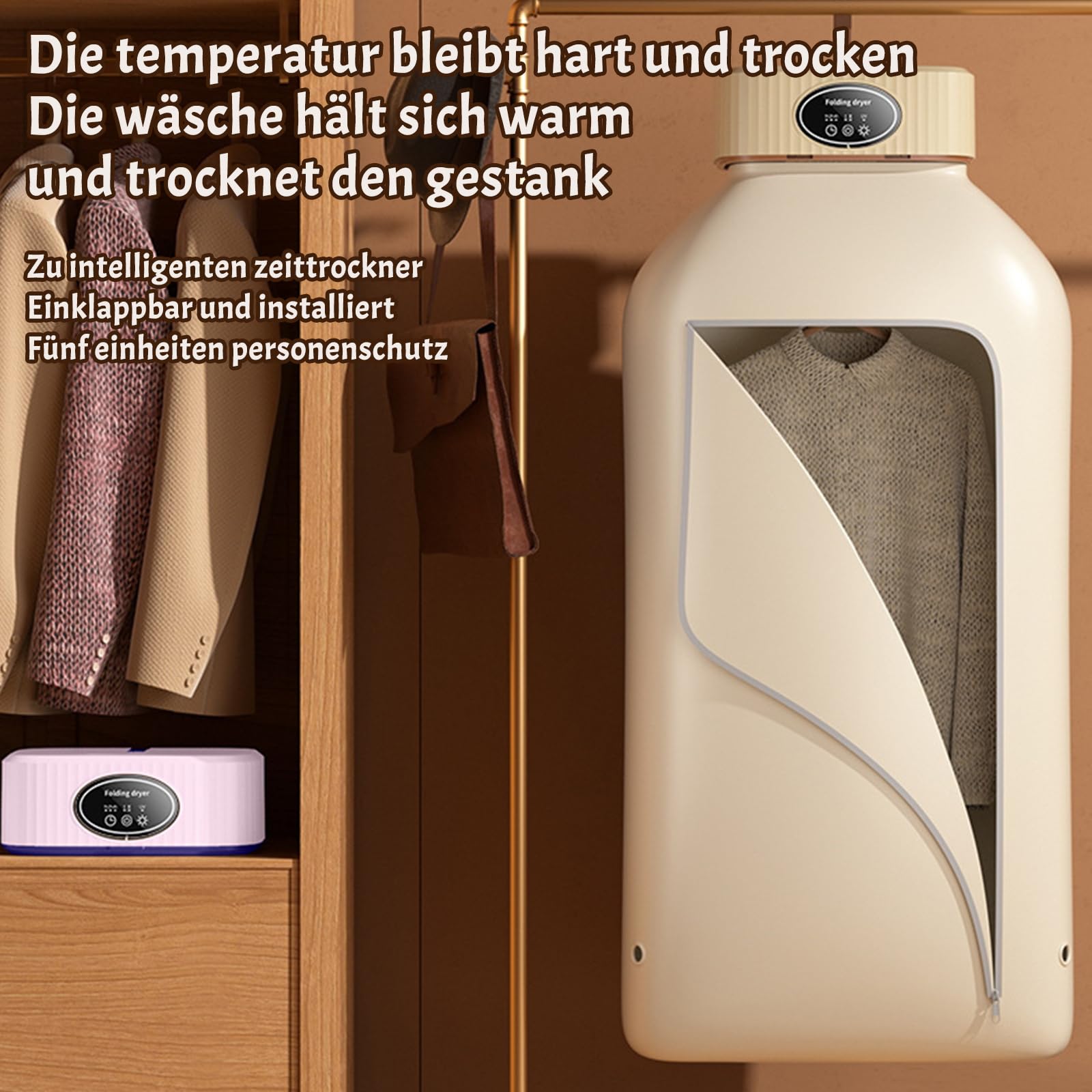 Mini Wäschetrockner 360-Grad-Zyklustrocknung trockner kondenstrockner 3 Timing-Stufen + 2 Trocknungsstufen Warmlufttrockner Erfüllen Sie die Trocknungsbedürfnisse verschiedener Kleidungsstücke