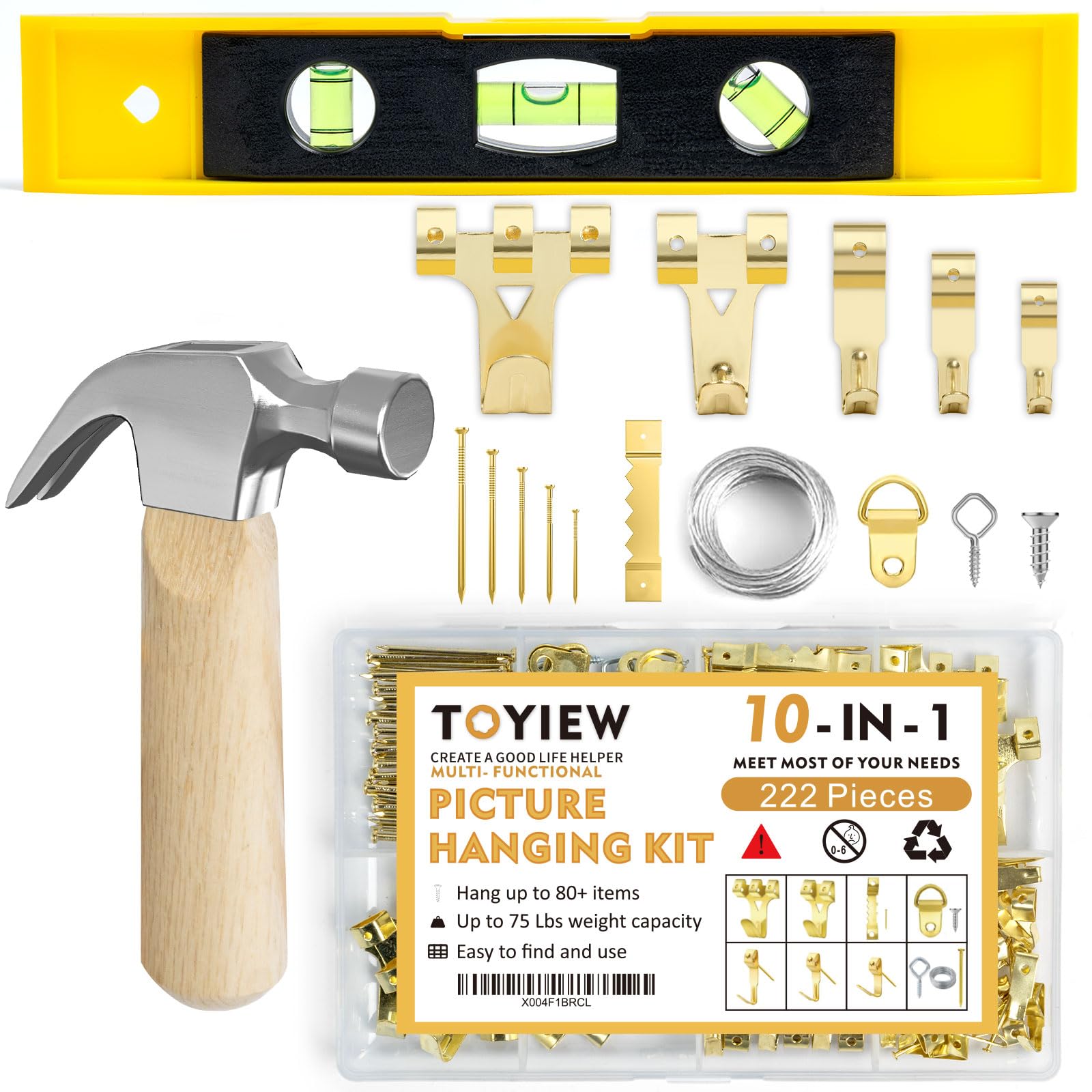 Picture Hanging Kit, 315pcs Hanging Hardware with Hooks, Wire, Nails, D Ring, Wall Hanging Kit with Hangers, Magnetic Level and Small Pink Claw Hammer, nails for hanging pictures for Home Decor — Amazon image 9
