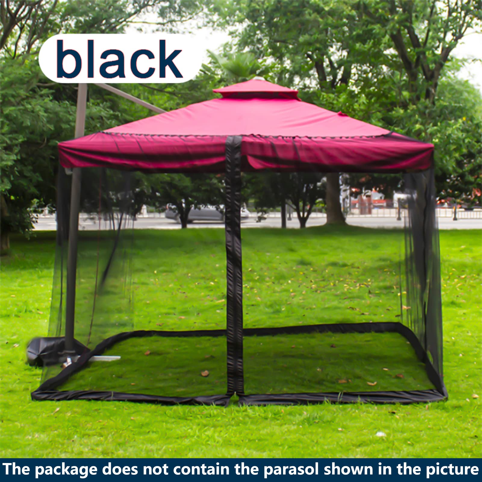 Moskitiera kempingowa, moskitiery przeciw komarom Patio Parasol Moskitiera Ekran Odporny na promieniowanie UV Moskitiera Styl altany, na zewnątrz Ogród ogrodowy(Black)