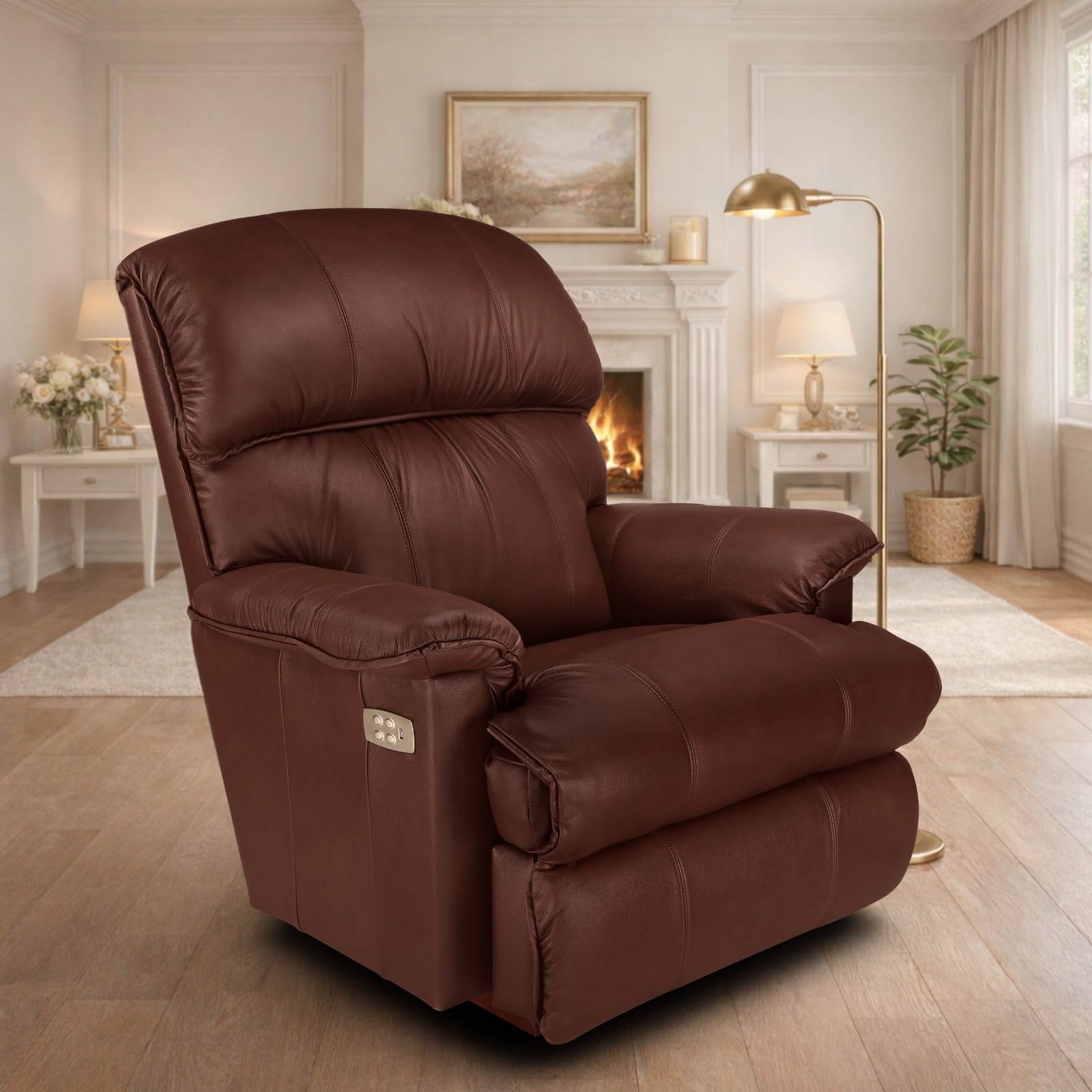 LA Z BOY American Imported Cardinal Single Seater Auto Motorized Italian Leather Reclina Rocker Recliner Sofa | Premium Durable Iconic Comfort Home Design | Living Room Relax Seating Chair | Chestnut-image-11