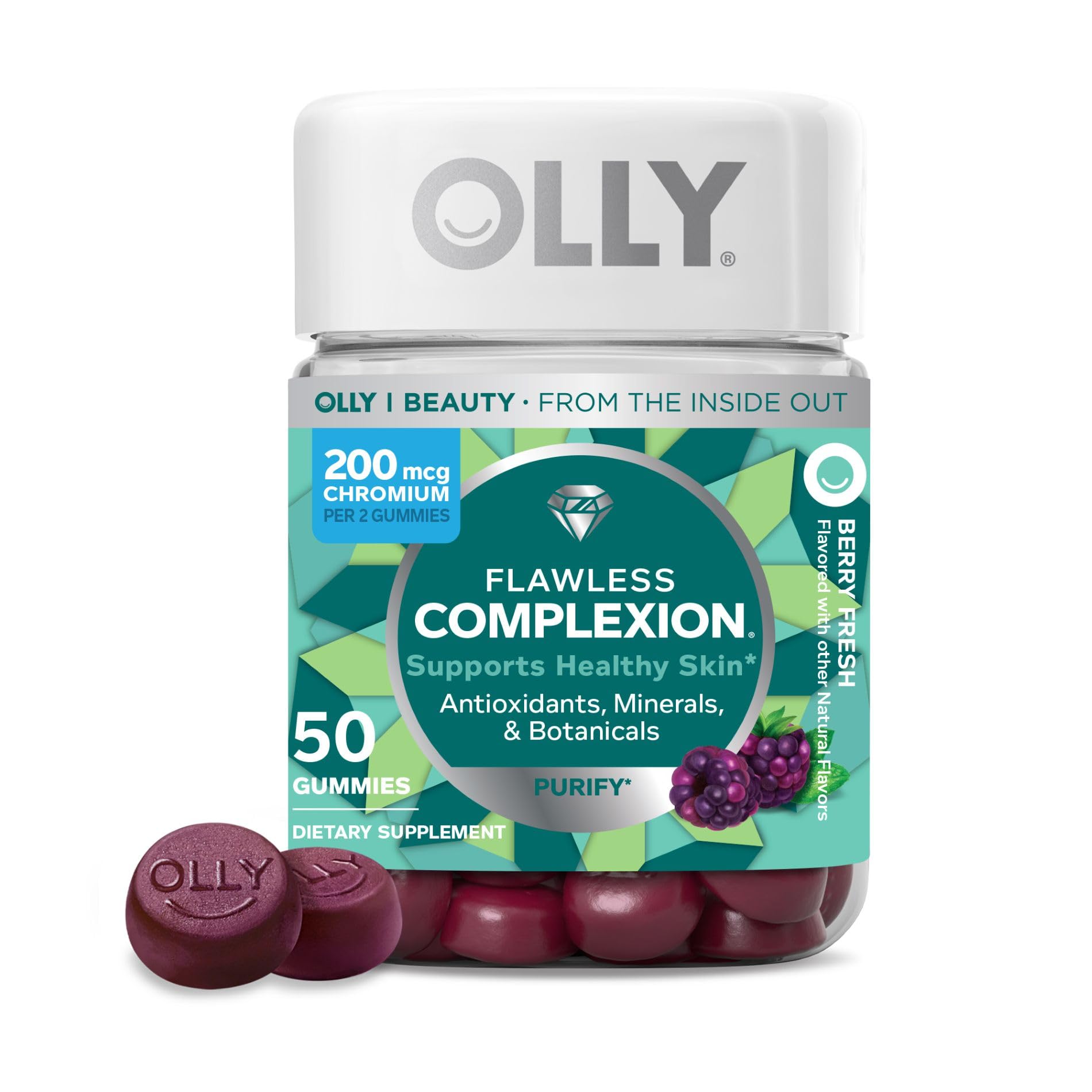 OLLY Flawless Complexion Support Clear Healthy Skin, Dietary Supplement, 50 Gummies: Flawless Complexion (25 Day Supply)