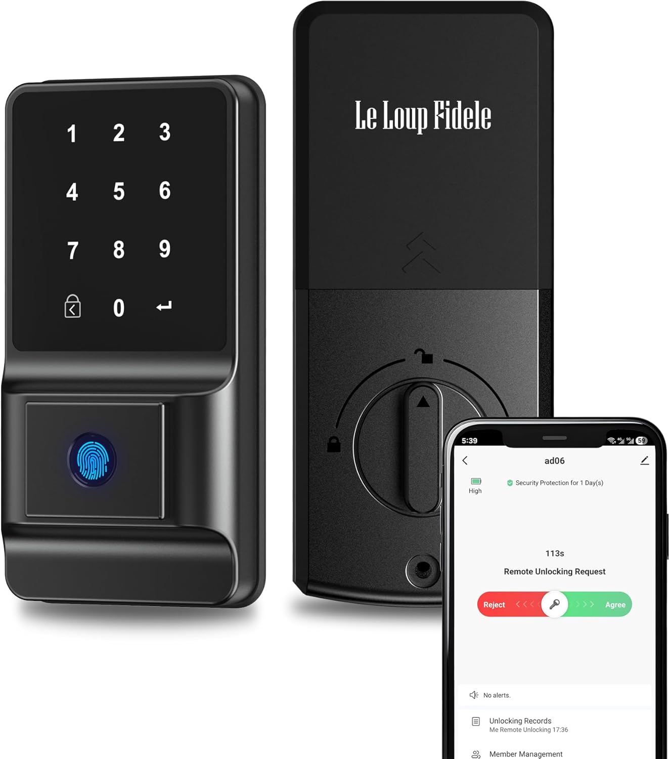 LeLoupFidele Smart Lock with Built-in Wi-Fi, Keyless Entry Door Lock with Touchscreen Keypad, App Remote Control, Auto Lock, Compatible with Alexa, Easy Installation for Front & Back Door