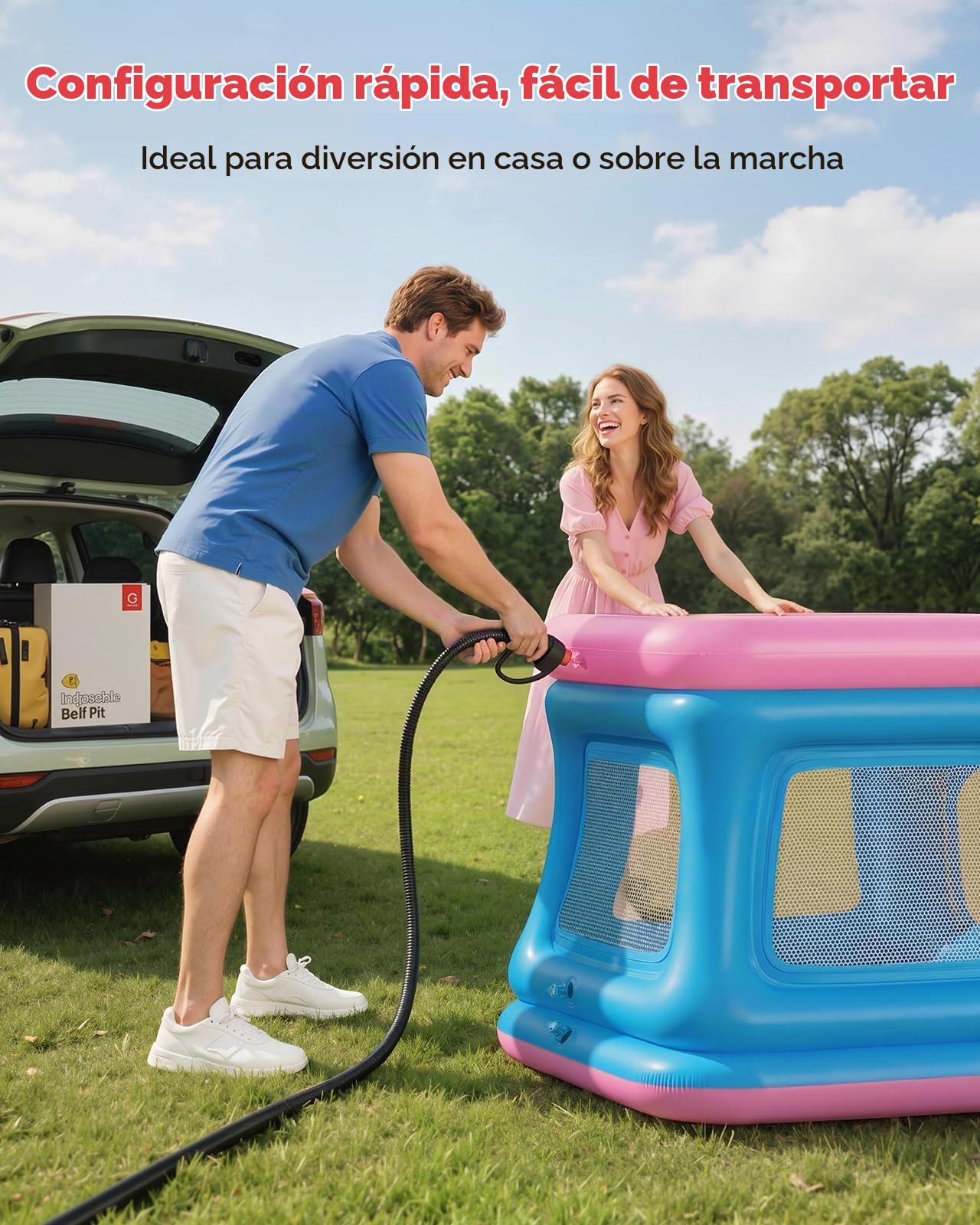 QPAU 3 en 1 - Pozo y cama elástica para niños pequeños, castillo hinchable con red de seguridad, juguetes al aire libre para niños pequeños de 1 a 3, casa de rebote interior, patio de juegos para