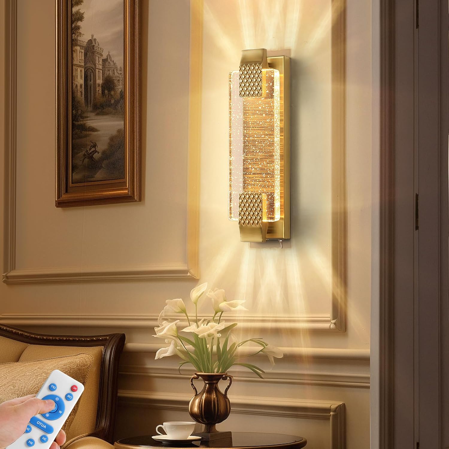 camuucci Battery Operated Wall Sconce Rechargeable Battery Powered 12000mAh Wall Light Indoor Not Hardwired Wall Lamp Fixtures for Bedroom Living Room 1Pack 1 Bubble Gold 14.8In