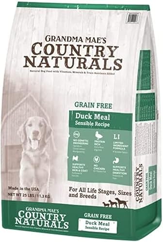 Grandma Mae's Country Naturals Country Naturals - Pato para perros sin cereales con ingredientes limitados, 4 libras