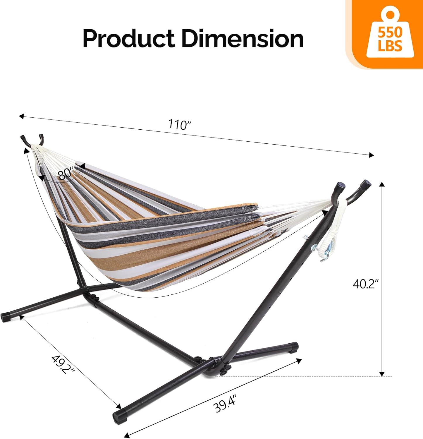 ONCLOUD 550 LBS Capacity Double Hammock with Stand Included with Portable Carrying Bag, Heavy Duty 2-Person Hammock for Outdoors & Indoors - Desert Stripe, Series TDCTZ1 - Desert Stripe