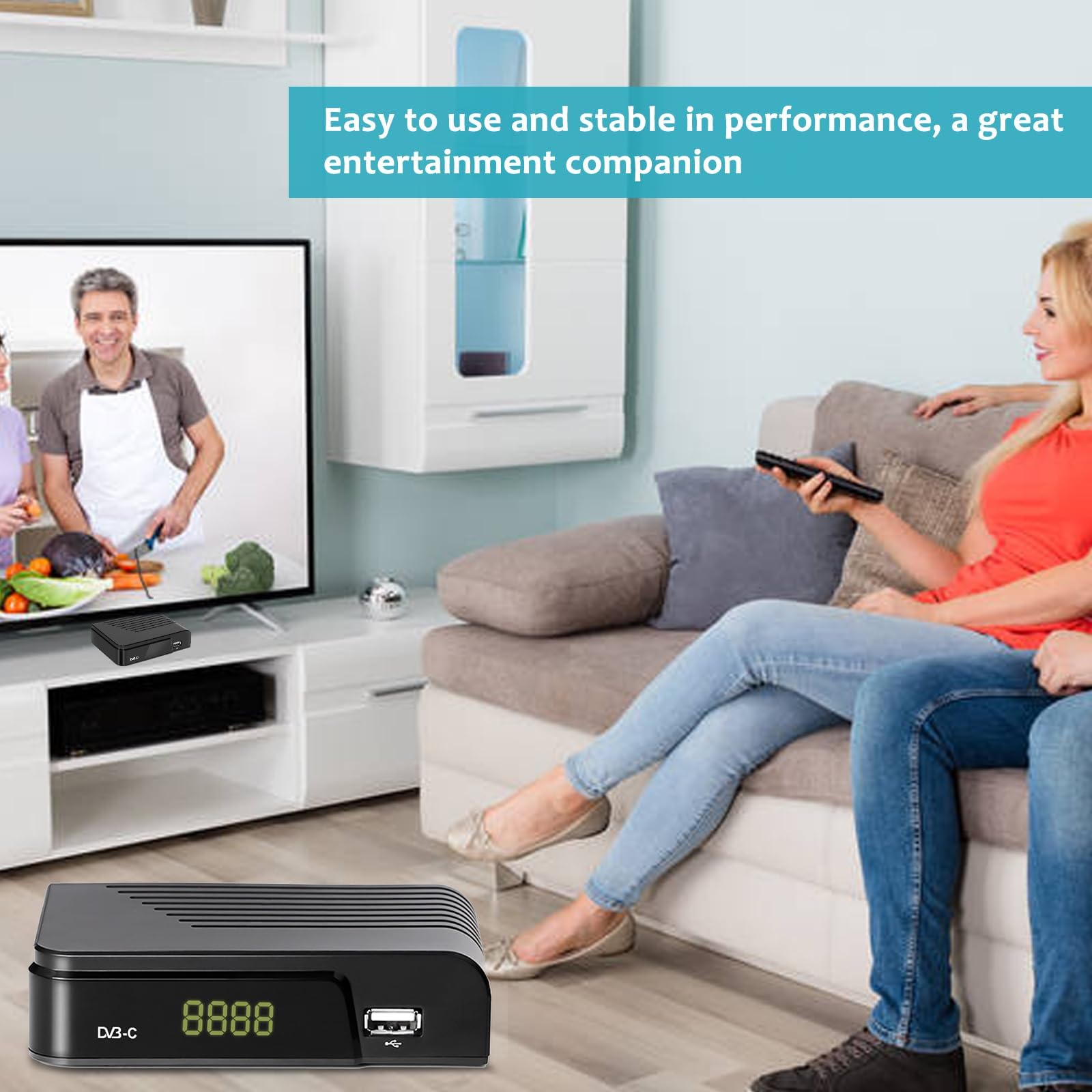 Kabel Receiver DVB-C Digitaler terrestrischer Decoder, Combo (HD1080p/H.264,MPEG-2,HDTV,DVB-C, SCART, USB 2.0, PVR FullHD TV Kabelreceiver mit Fernbedienung und Kabel