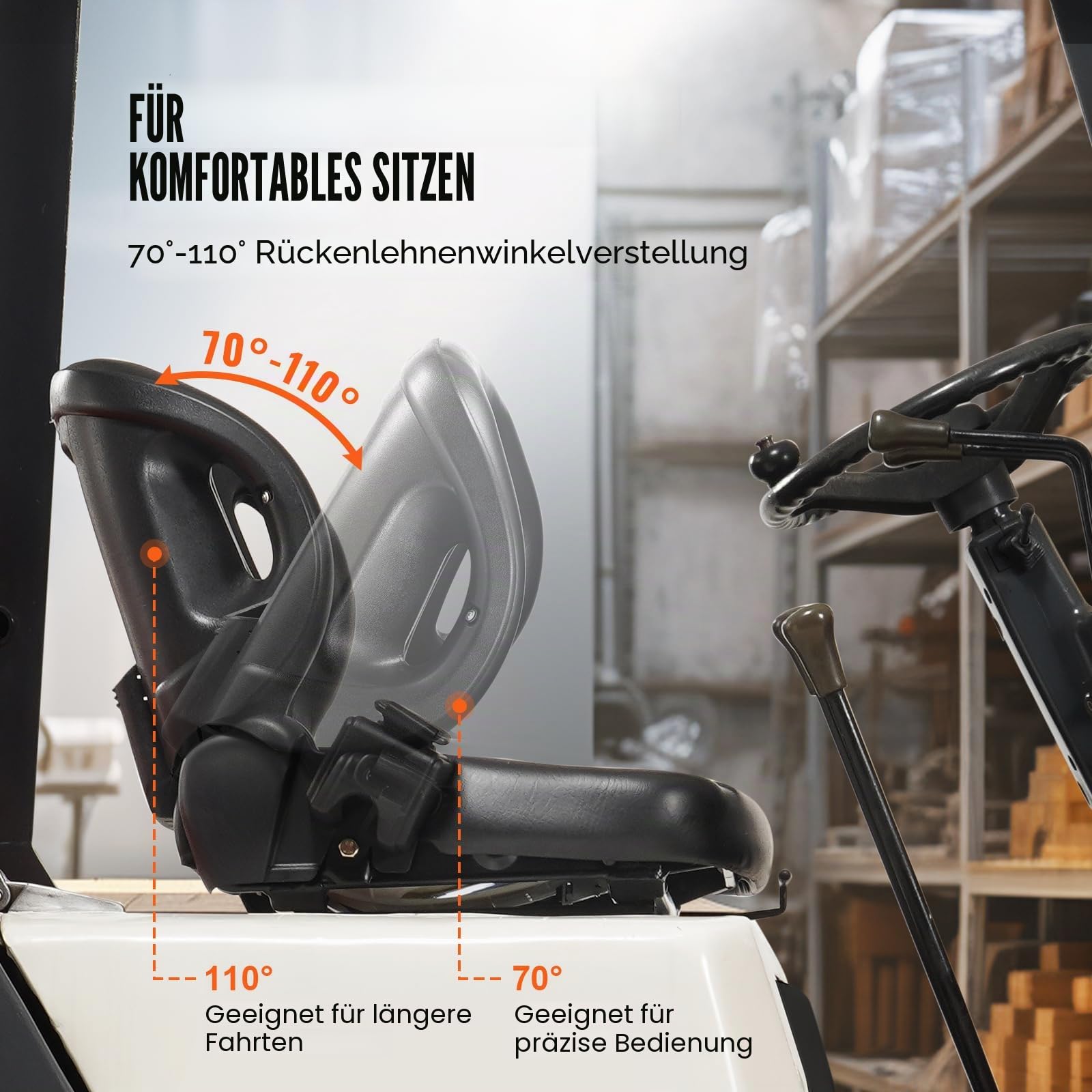 VEVOR Universal Traktorsitz aus PVC-Kunstleder und Polyurethanschaum mit Sicherheitsgurt und Mikro-Sicherheitsschalter 16–34 cm Schlitz