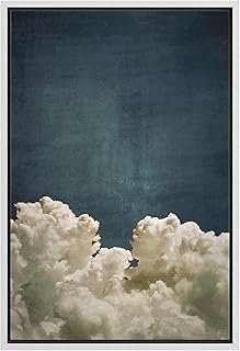 MUDECOR フレーム入りキャンバスプリント ウォールアート 深い青空と昇る雲 大気雲 イラスト デジタルアート 装飾 ボヘミアン コンテンポラリー 寝室用 - 40.64cmx61.04cm ホワイト