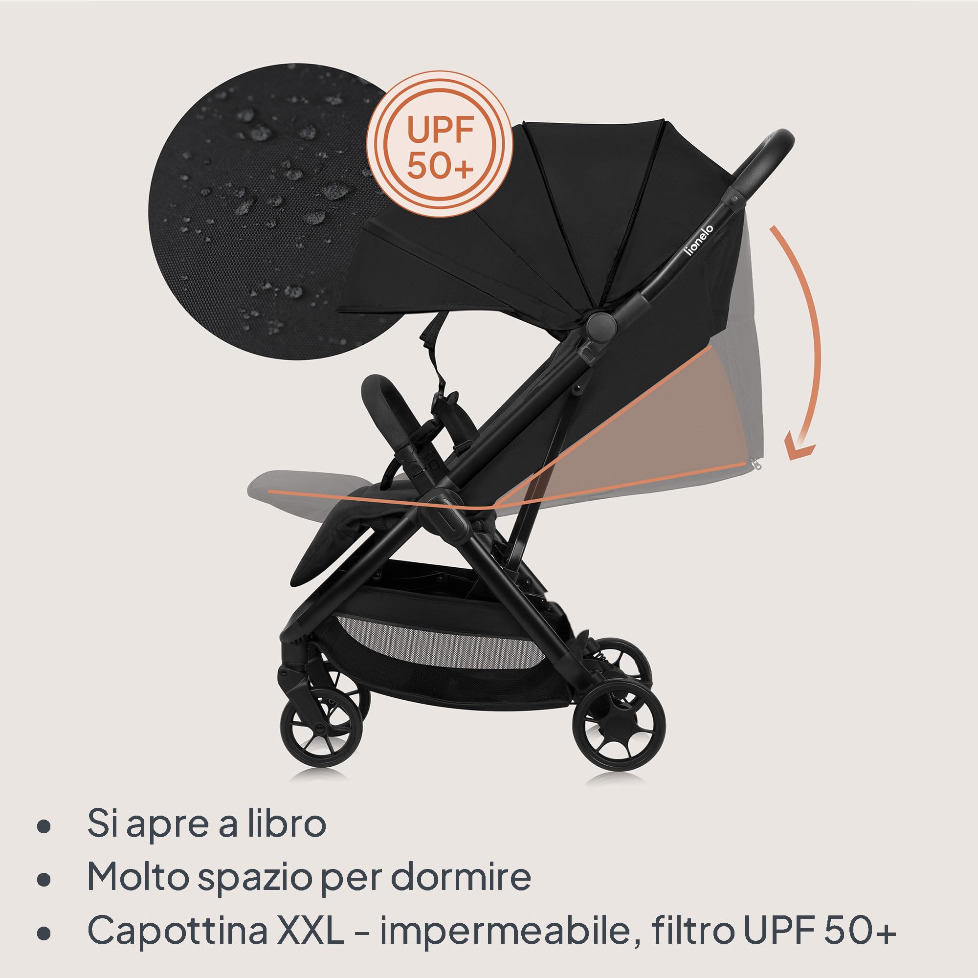 LIONELO Julie Air Passeggino da Viaggio per Aereo da 6 Mesi a 4 Anni | Fino a 22 kg, Leggero e Pieghevole con Una Mano, Ruote Girevoli a 360° con Sospensioni, Schienale Regolabile, UPF50+