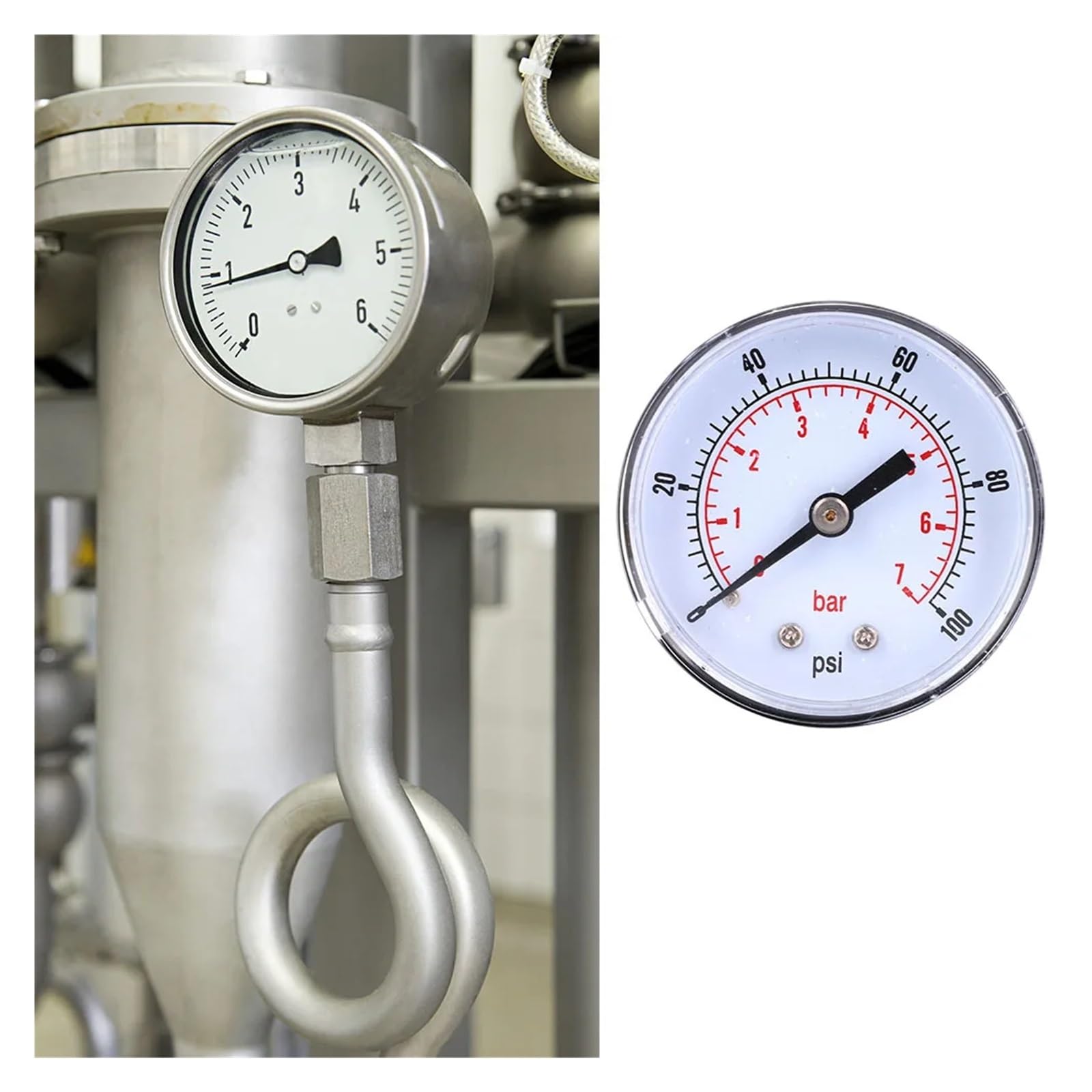 Manómetro, Manómetro de presión de 50 mm con esfera de 1/8 BSPT for aire, agua, petróleo y gas, 0-100 PSI, 0-7 bar, color negro