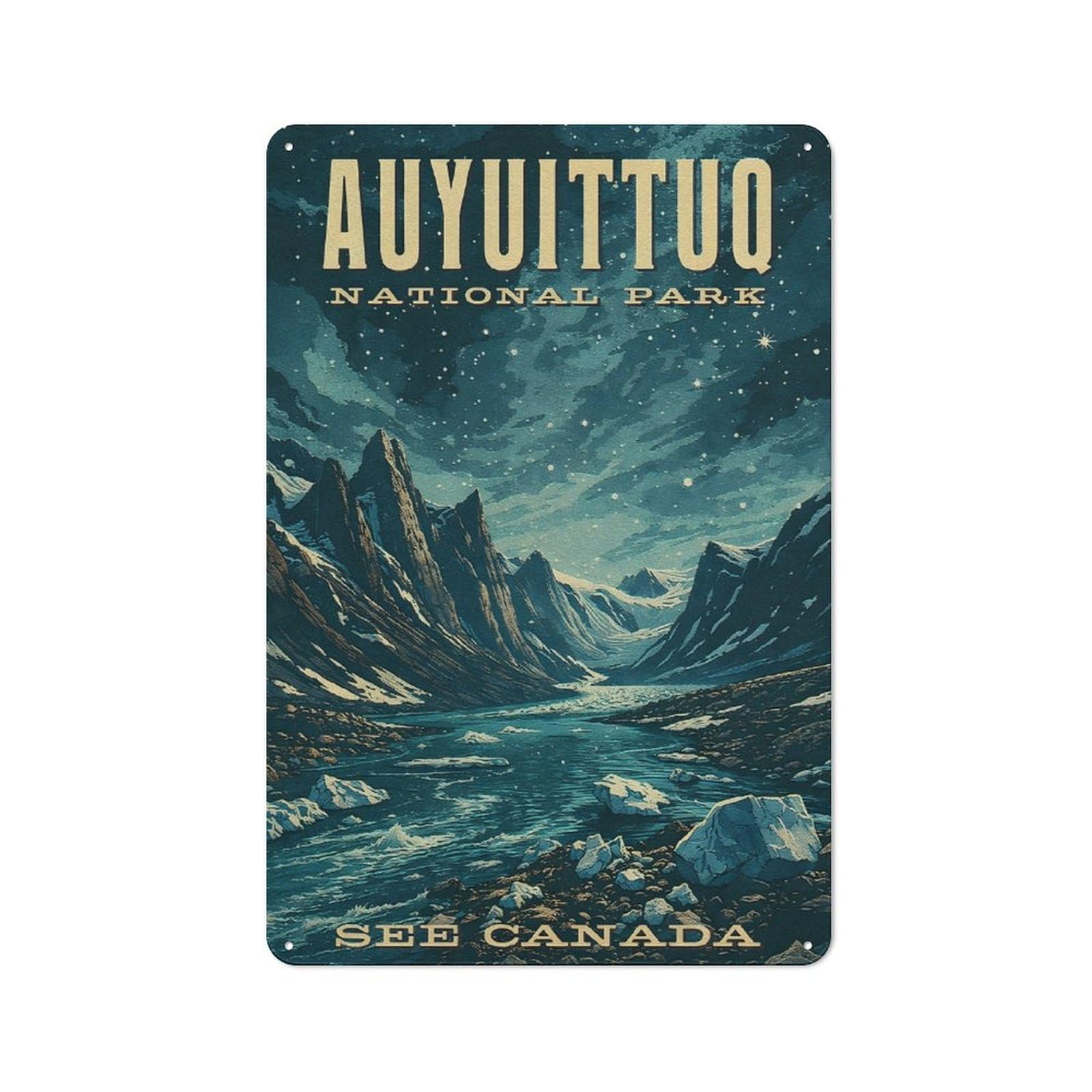 Junmoney Style-12 Modern Retro Decorative Metal Plaque 30X20cm Featuring Auyuittuq National Park Vintage, Loft Wall Plaque For Flat, Bar, Studio Or Gallery Wall