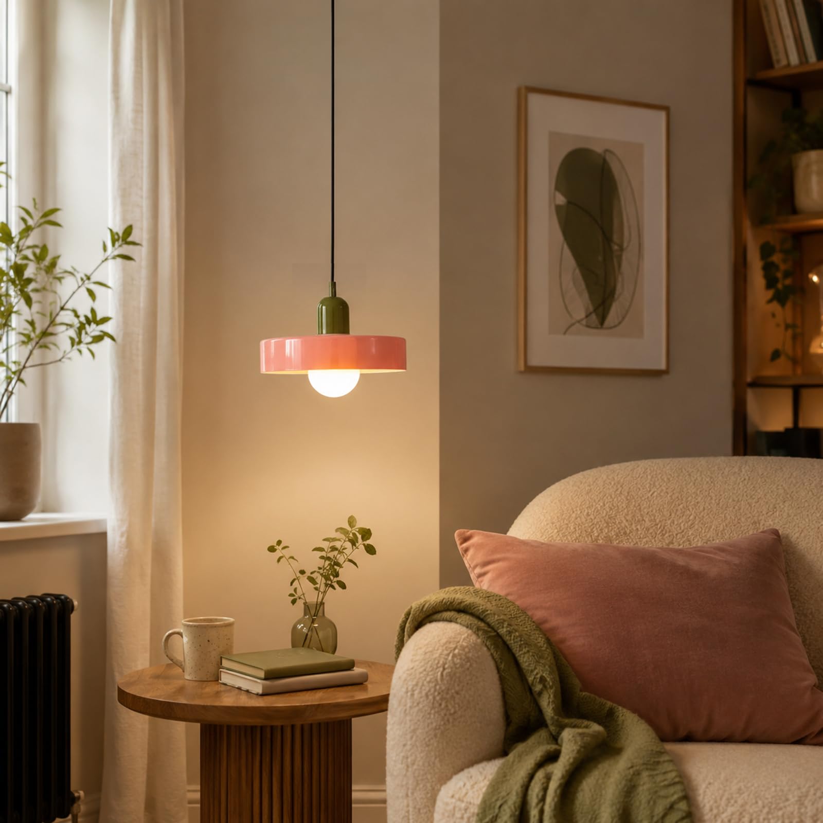 25cm Lampada a Sospensione Moderna in Vetro Rotondo, Base E27, Regolabile in Altezza, Lampadario Sospeso da Soffitto per Cucina, Sala da pranzo, Camera da letto (Rosa)