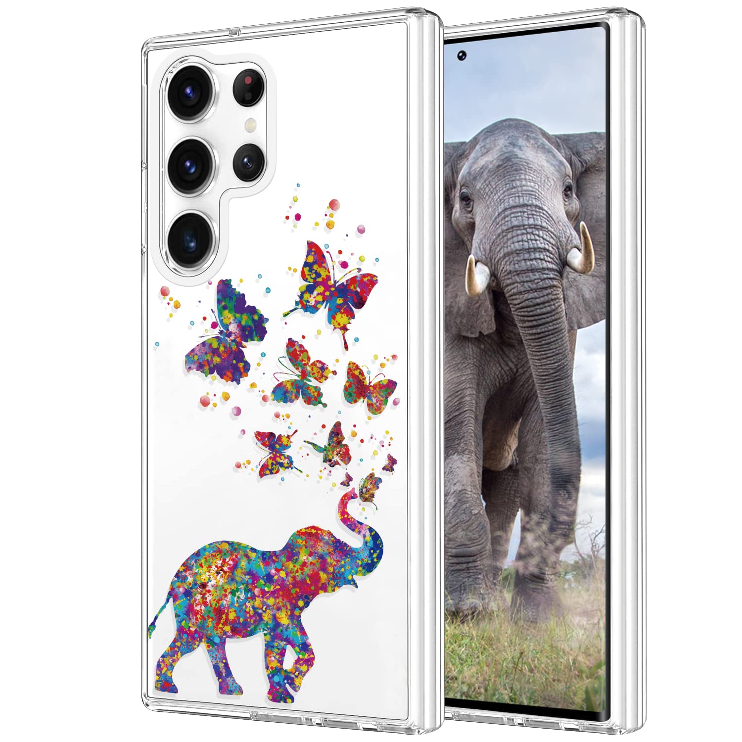 BEIMEITU for Samsung Galaxy S23 Ultra Case Butterfly Elephant, Protective Clear Girly Phone Case for Samsung Galaxy S23 Ultra, Women Girls Design Back Cover Shockproof