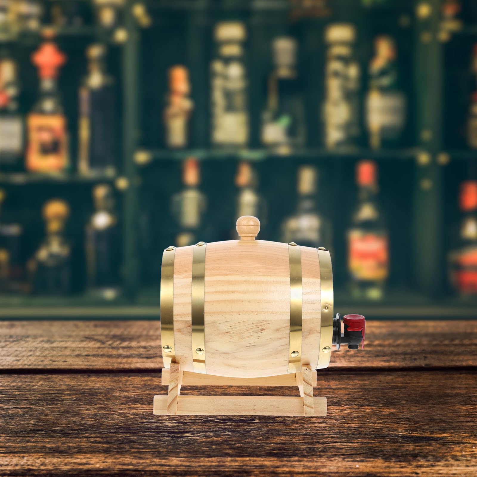 Abaodam Barile di Legno in Pino 0,8 l Rubinetto e Supporto, Dispenser per Vino, Birra e Liquori, Barile Decorativo per Casa e Collezionisti di Bevande Artigianali