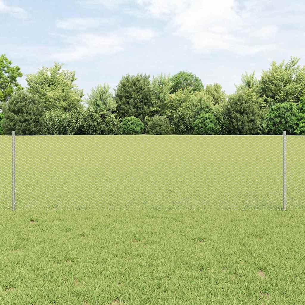 Recinzione da giardino con pali, 10 x 0,6 m, recinzione esagonale in acciaio zincato a caldo, stabile recinzione da giardino per esterni, colore argento