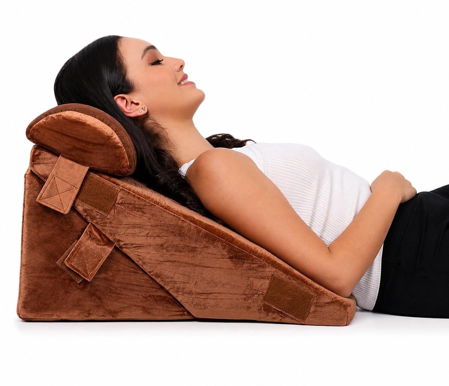 Grin Health Memory Foam Orthopedic Bed Wedge Pillow With Head Rest Adjustable Wedge Cushion For Sleeping, Acid Reflux, Heartburn, Gerd Leg Support, Back Support, Pregnancy (Brown)-image-10