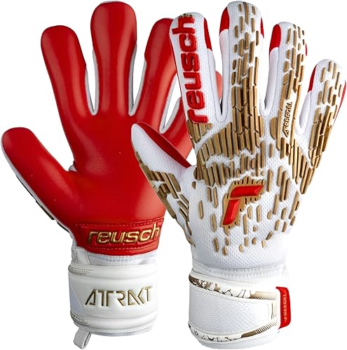 Reusch Attrakt Freegel - Guantes de portero con soporte para dedos, color blancodoradorojo fuego, talla 9