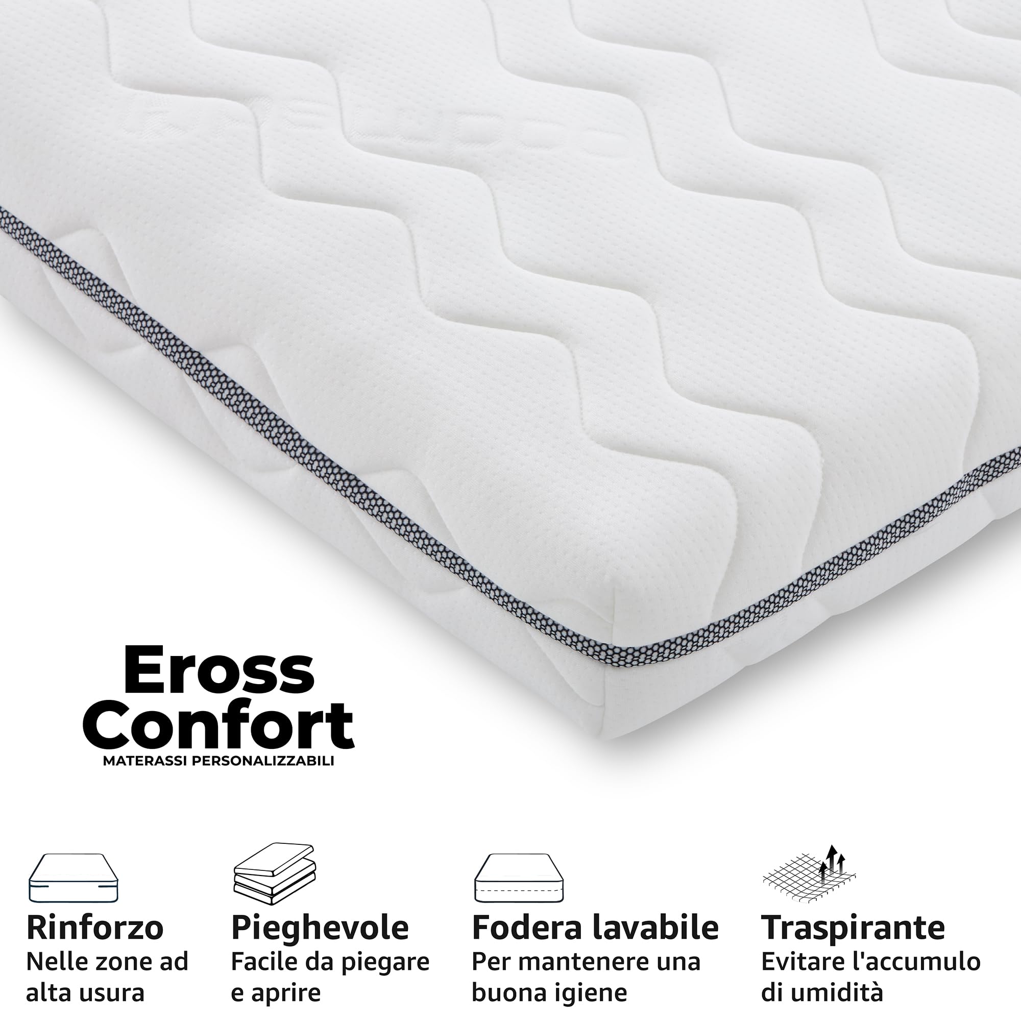 Materasso doppio per Divano Letto 140x180 cm, Antibatterico e Antimuffa, Rivestimento con Cerniera, Lavabile e Traspirante, Anima Indeformabile, Bianco.