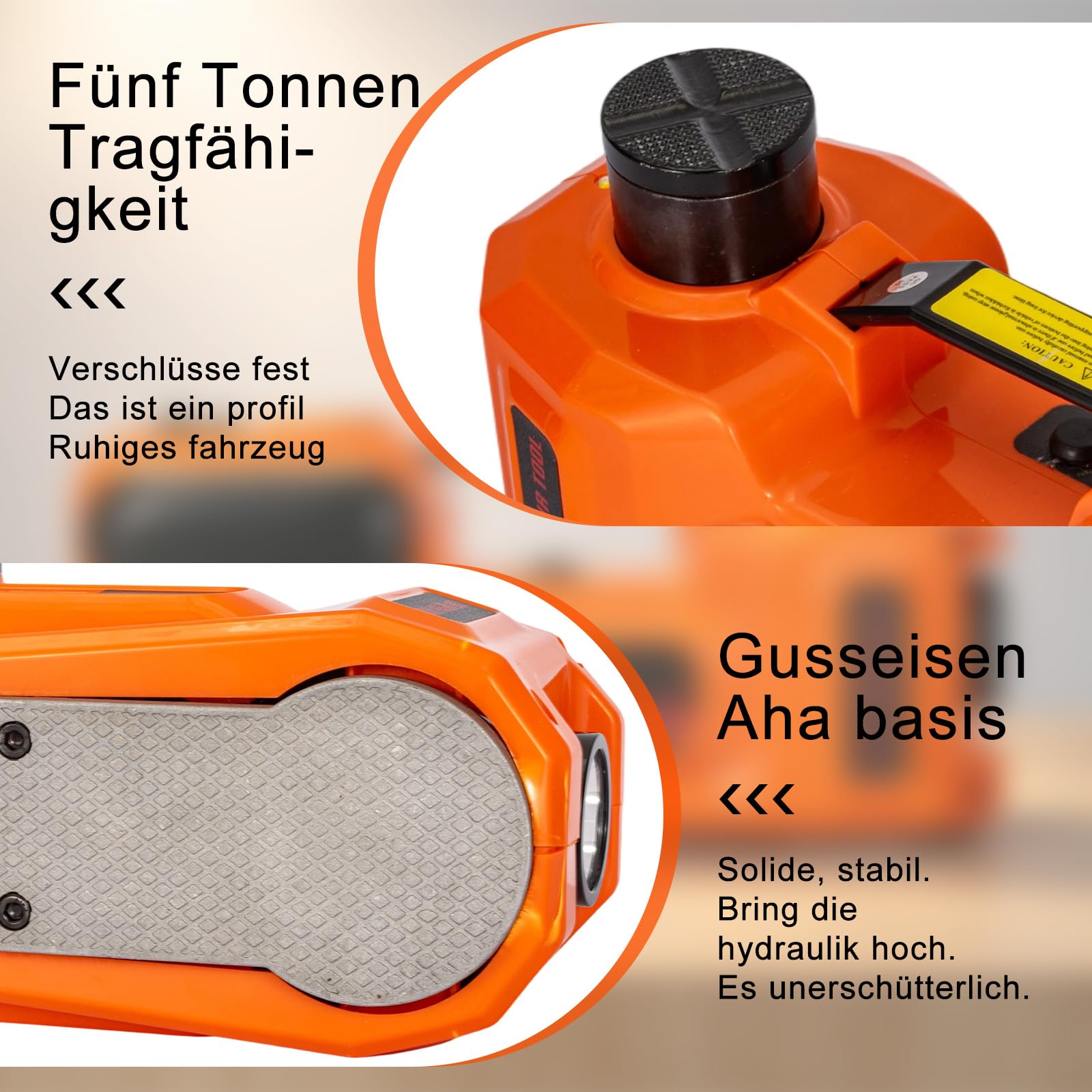 Elektrischer Wagenheber 5 t, 12 Volt wagenheber elektrisch, All-in-One-Bodenhub mit Hydraulischer Heber und Schlagzange, inklusive Luftpumpe, Sicherheitshammer und LED-Leuchte für Limousinen, SUVs