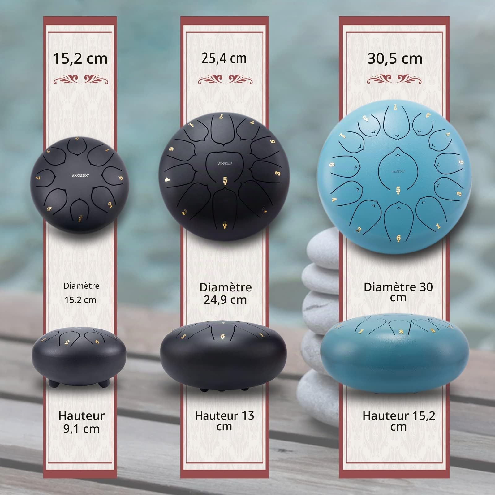 Tambour de Langue en Acier, Tambour de Pluie pour l’Extérieur Jardin, 6 Pouces 15 cm 8 Tons Steel Tongue Drum Rain Drum Clé en C Instrument de Percussion à Main (Bleu Mousse)
