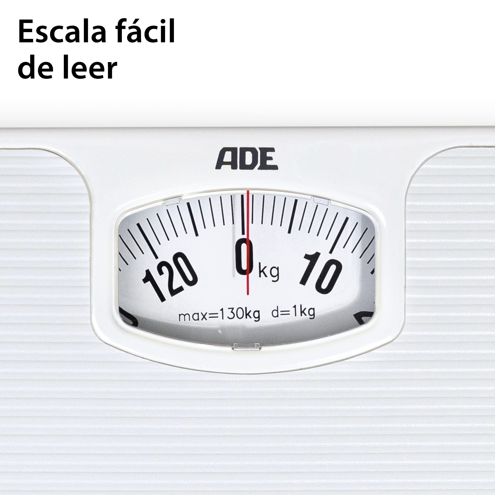 ADE Báscula analógica/mecánica de baño | fabricada en plástico ABS en color blanco brillante | mecanismo de metal sólido, escala de fácil lectura | Blanco