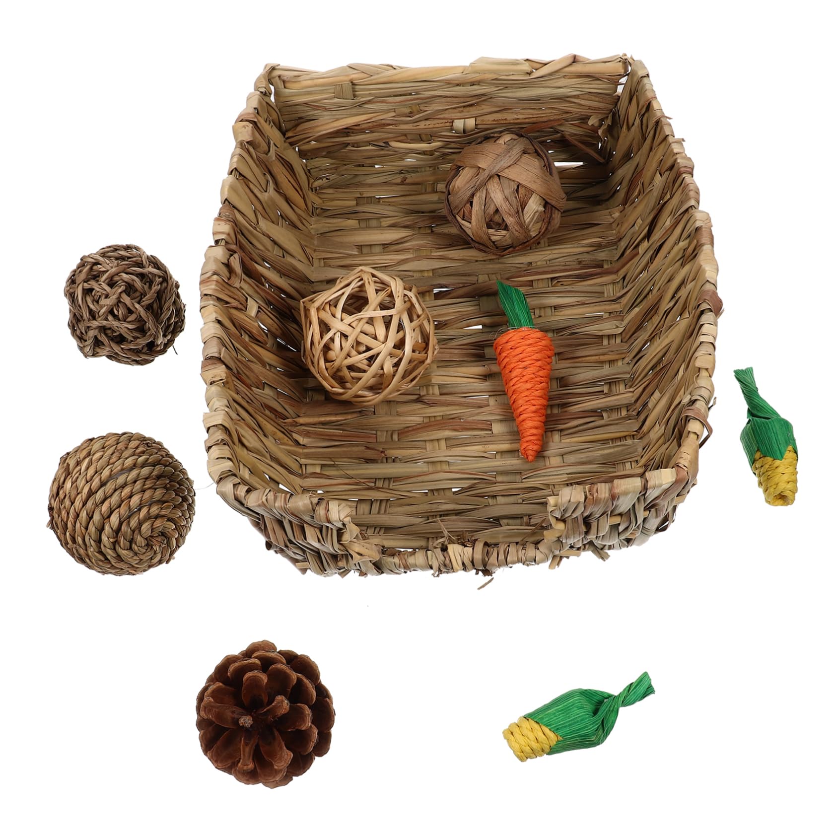 Happyyami 1juego Juguetes Masticables para Conejos y Roedores Cama De Tejida Incluye Cama Mazorcas Zanahoria para Hámsters y Cobayas