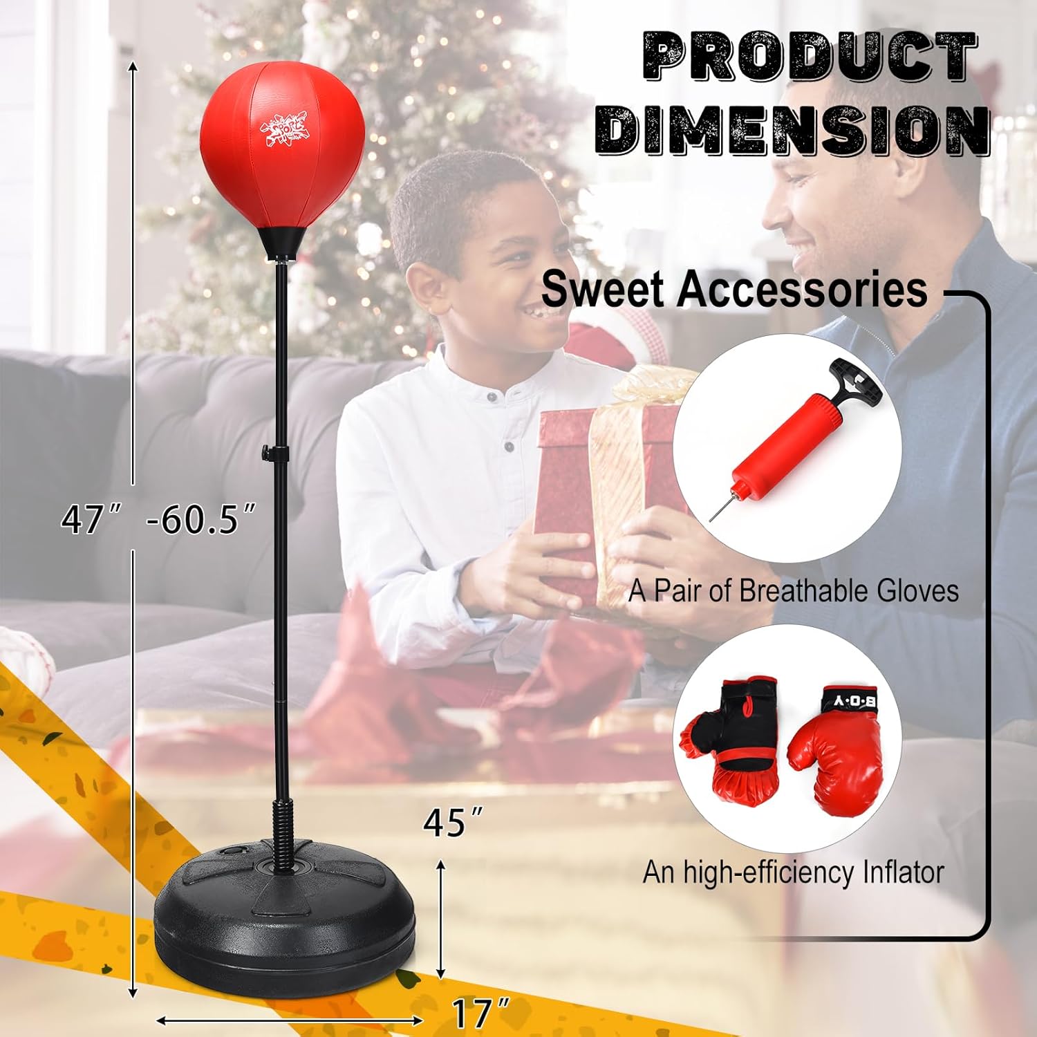 GYMAX Punching Bag for Adults & Teens, Boxing Equipment Set w/Height Adjustable Stand, Gloves & Pump, Free Standing Boxing Bag with Reflex Ball for Agility, Great Gift for Boys & Girls