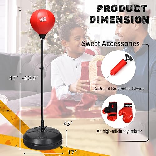 Miniatura 5 de GYMAX Saco de boxeo para adultos y adolescentes, juego de equipo de boxeo con soporte ajustable en altura, guantes y bomba, bolsa de boxeo