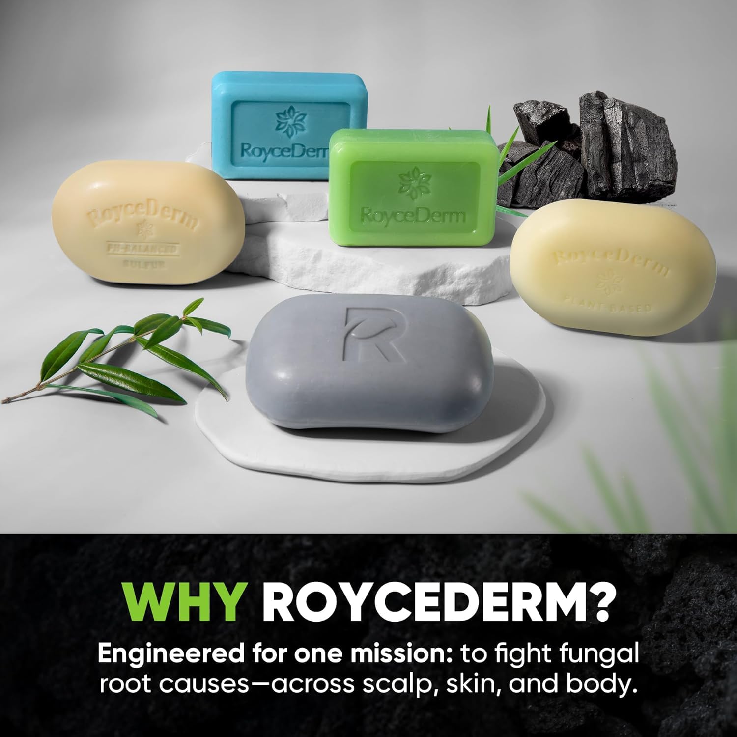 Roycederm Antifungal Soap for Active Skin – Medicated Bar for Athlete’s Foot, Jock Itch, Ringworm with Tea Tree Oil, Charcoal & Volcanic Ash, 4 Pack