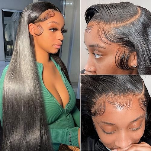 Unvizossa Straight Lace Front Wigs Human Hair 13x4 HD Transparent Lace Front Wigs Glueless Wigs Human Hair Pre Plucked with Baby Hair 180% Density Lace Frontal Wigs for Women Natural Color (20inch)