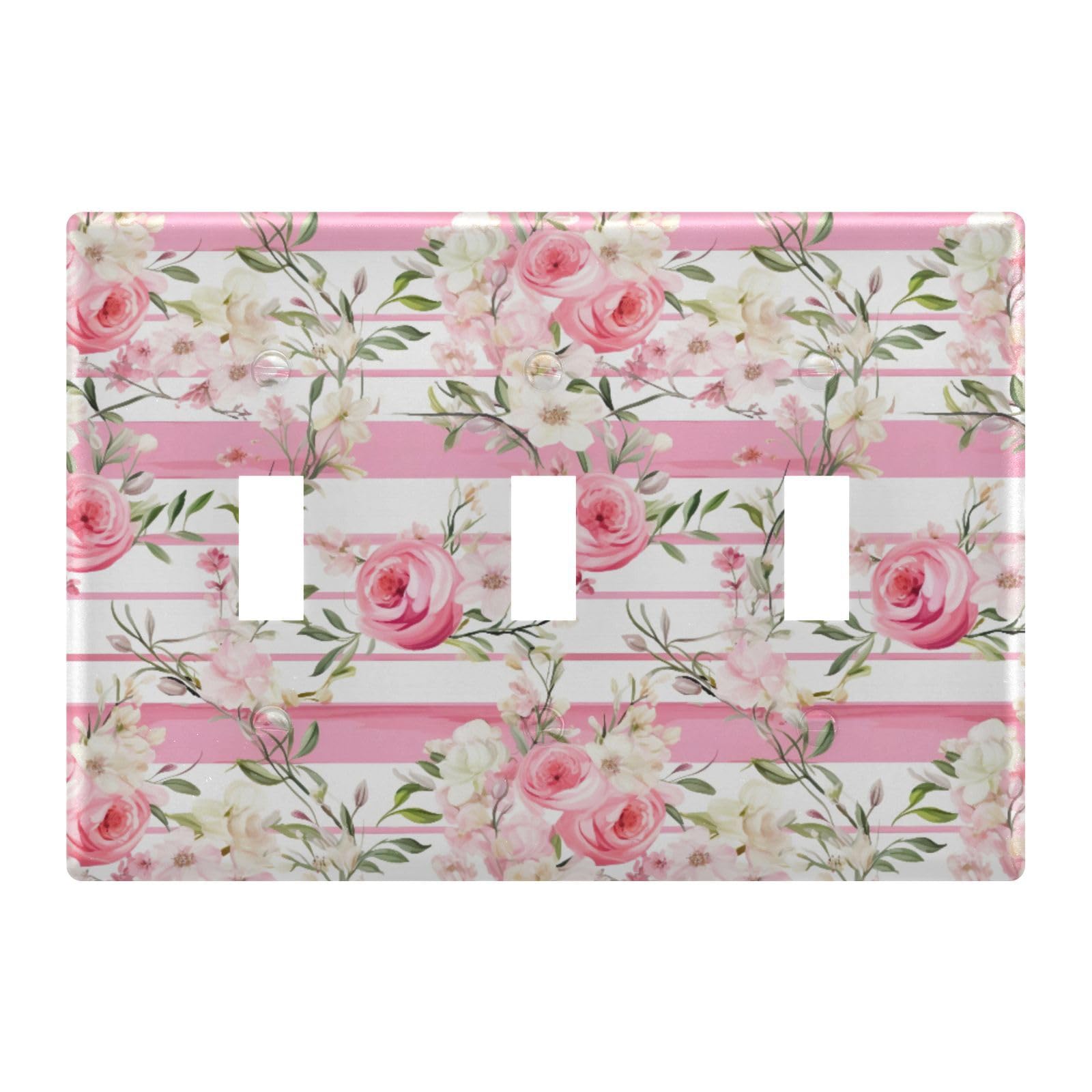 Light Switch Cover Pink Rose Flower Wall Plates for Electrical Outlets 3 Gang 202a8744