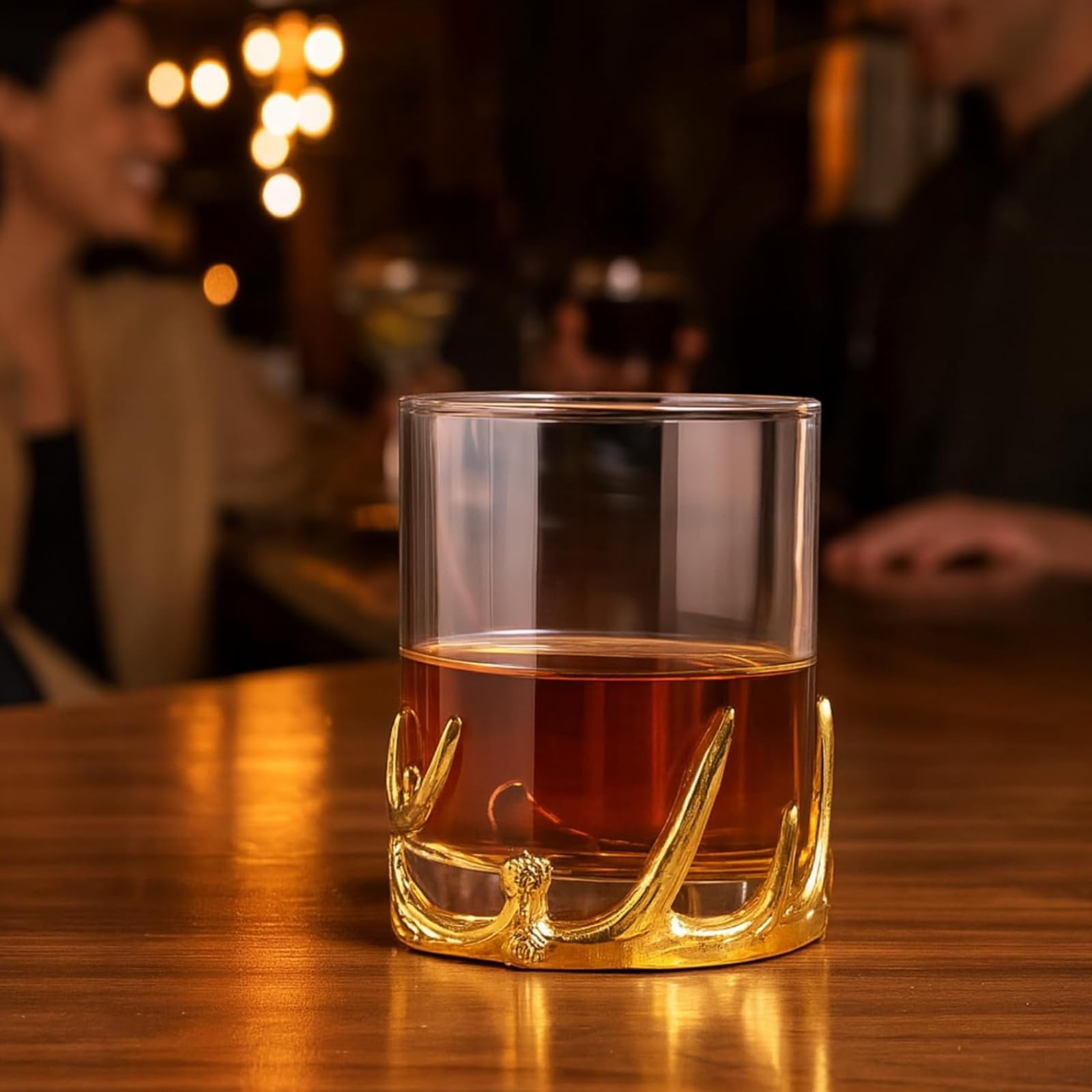 Verre à whisky double en bois doré à l'ancienne, 355,7 g, gobelet DOF avec base décorative, verrerie lourde pour bourbon, cocktails, bar rustique, décoration occidentale, cadeau unique pour lui ou