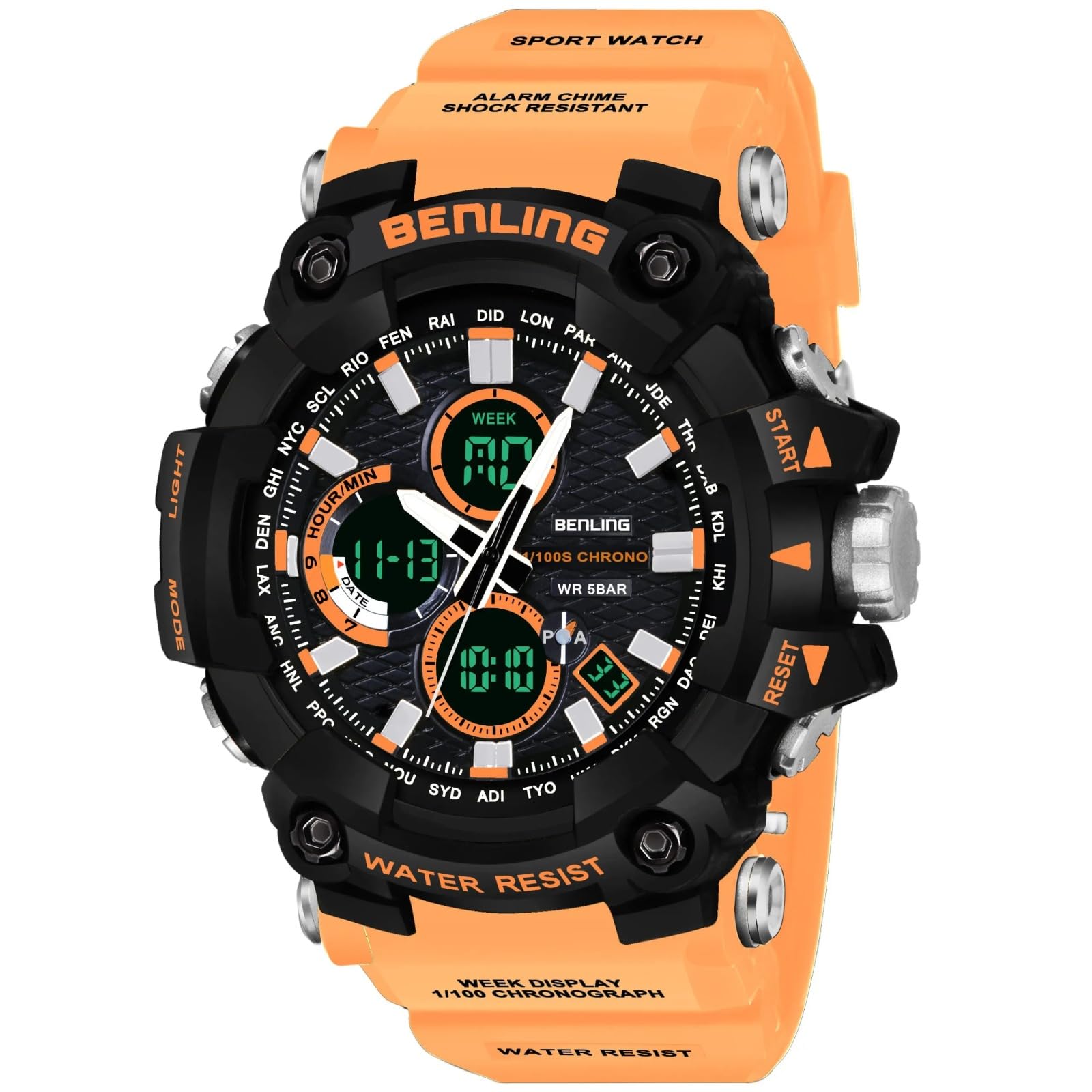 Benling 6007 Analog Digital Multifunctional Watch for Boys Mens, Alarm, EL Luminous Backlight, Water Resistant Upto 30 Meters, Casual Daily Use - Orange (B0BRNYQG33) Amazon Price History, Amazon Price Tracker