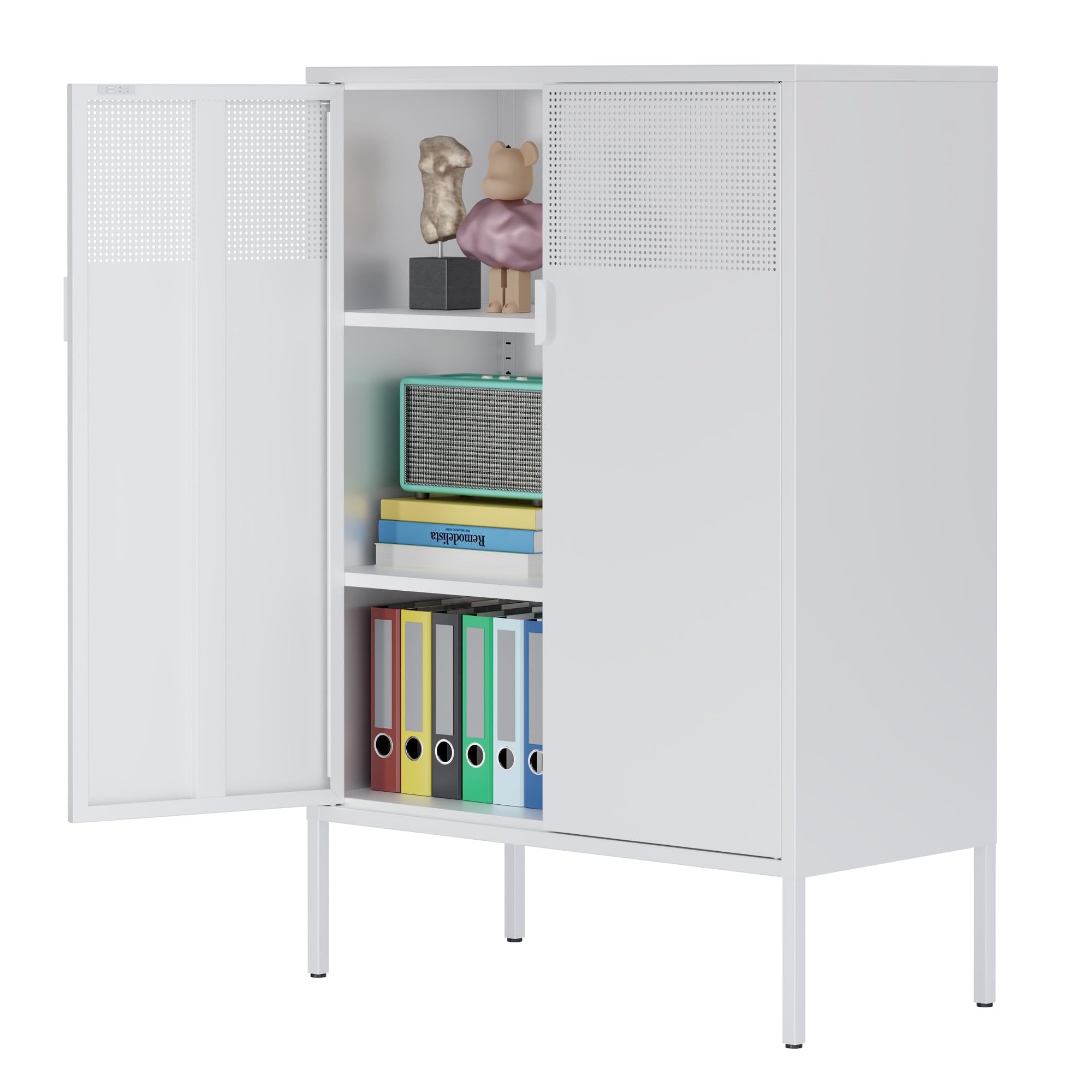 Amazon.com: Ustamio White Metal Storage Cabinet with Doors and Shelves ...